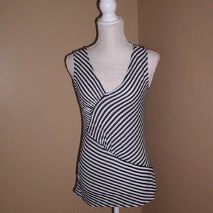INC Sleeveless V Neck Black White Diagonal Stripe Tank Top SM